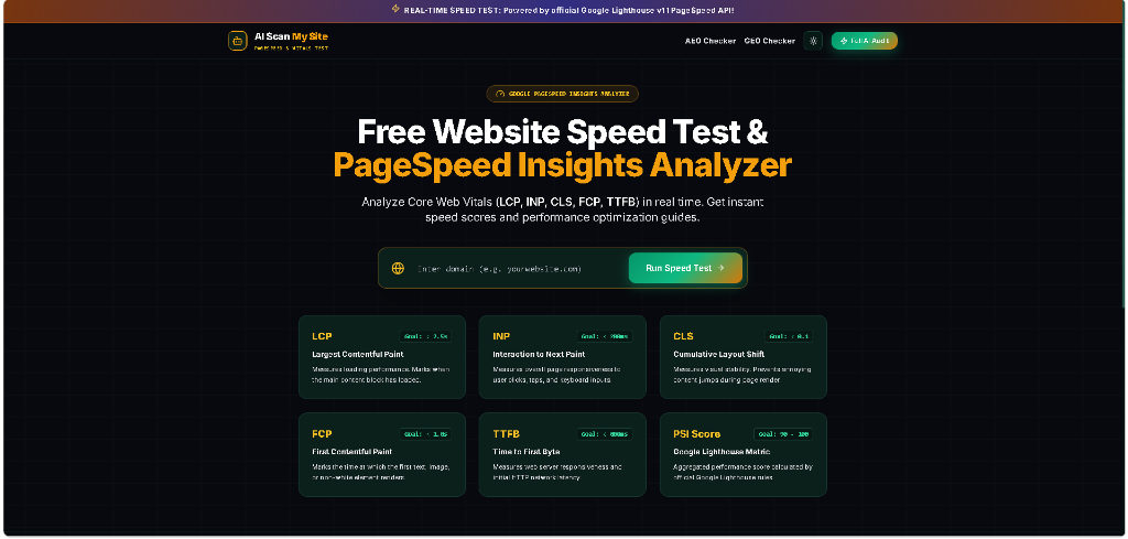 Free website speed test analyzer evaluating mobile and desktop performance metrics